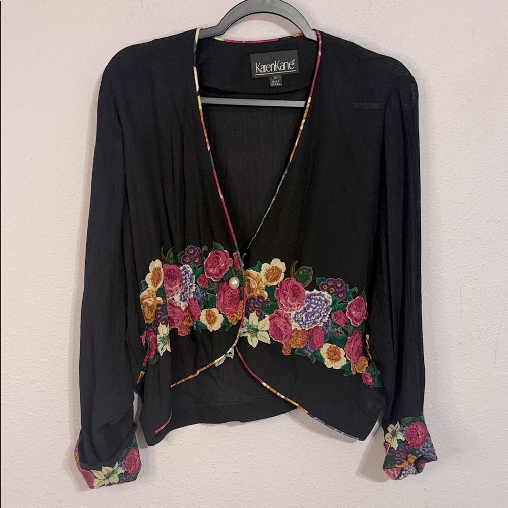 DONT DELIST Vintage Karen Kane Black Floral Blazer Size Medium